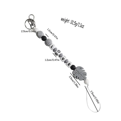 Handmade Silicone Alphabet Beads Keychain With Monstera Leaf Pendant Creative Bag Charm For Women Men Daily Accessories Gift