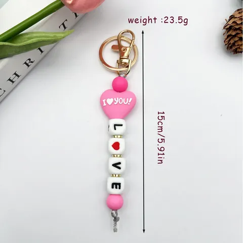 Mode Buchstaben Silikonperlen Schlüsselanhänger Niedlich Zeichentricktier Taschenanhänger Herz I Love You Muster Schmuck Geschenk Für Damen Mädchen