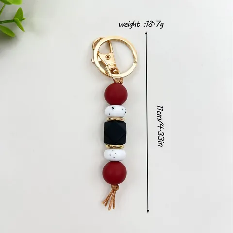 Octagonal Silicone Bead Keychain Leopard Floral Printed Beaded Wristlet Keychain Bracelet Bag Charm Anti-Lost For Women