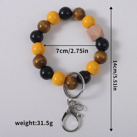 Handmade Boho Colored Wood Bead Bracelet Keychain Wristlet For Women Anti-lost Bag Charm Accessory Fashion Pendant Key Ring