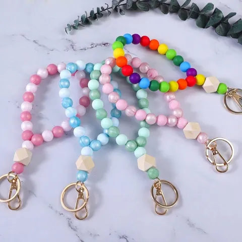 Catena per Telefono in Perline di Silicone Colore Caramella Portachiavi per Donna Fatto a Mano in Silicone Legno Anello Portachiavi Cinturino Anti-Caduta Accessori Fai-da-Te