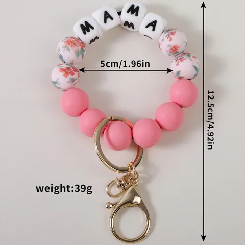Portable Silicone Bead Bracelet Keychain Mama Letter Wristlet Wristband Handheld Bag Car Key Ring Fashion Accessory For Women