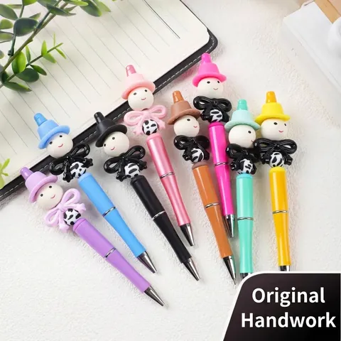 Cartoon Cute DIY Beaded Ballpoint Pen And Keychain Set Acrylic Silicone Beads Creative Stationery For Students Office Gift