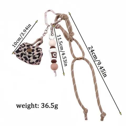 Leopard Print PU Leather Mini Purse Keychain with Coffee Cup Beads and Braided Cord Fashion Accessory for Women