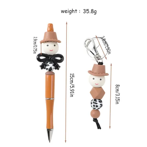 Cartoon Cute DIY Beaded Ballpoint Pen And Keychain Set Acrylic Silicone Beads Creative Stationery For Students Office Gift