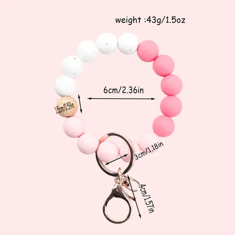 Candy Color Silicone Bead Wood Bead Keychain Bracelet DIY Bag Charm Hanging Accessory Handheld Key Ring For Women Men Jewelry