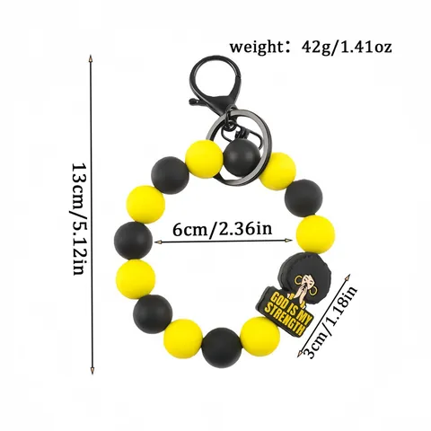 God Is My Strength Silicone Bead Keychain Wristlet For Women Afro Character PVC Tag Prayer Quote Key Ring Bag Charm Yellow Black Accessories