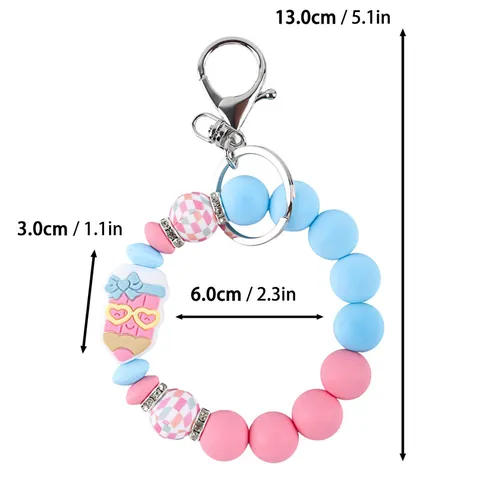 Cute Silicone Beaded Keychain Wristband Lanyard Cartoon Notebook Pencil Pendant Keyring For Women Bag Charm Graduation Gift