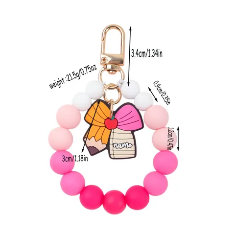 Silicone Beaded Keychain Wristlet For Teachers Multicolor Gradient Silicone Beads Bracelet Teacher Appreciation Gift Bag Charm