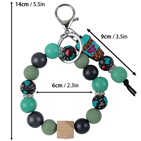 Llavero de Cuentas de Silicona Pulsera de Muñeca Estampado de Leopardo Floral Regalo de Enfermera Anillo de Llaves de Silicona Accesorio para Mujer Nurse Fuel Scrub Life