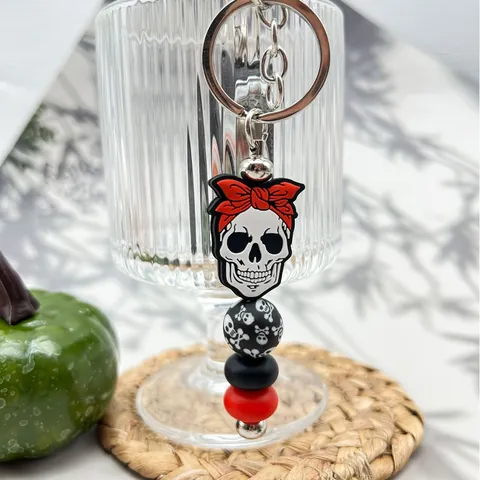Halloween Niedlich Skelett Silikon Perlen Schlüsselanhänger Kugelschreiber Cartoon DIY Tasche Anhänger Deko Party Geschenk