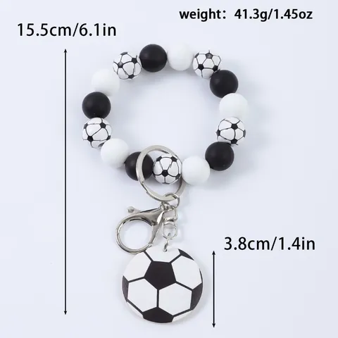 Llavero de Deporte con Cuentas Pulsera de Silicona Patrón de Baloncesto Fútbol Anillo de Llave para Fans del Deporte Hombres Mujeres