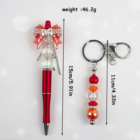 Fashion Bowknot Beaded Ballpoint Pen Color Rhinestone Crystal Silicone DIY Keychain Accessories Office Stationery Supplies