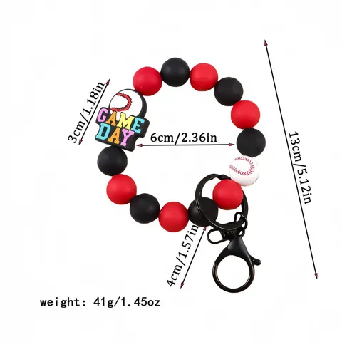Pulsera Llavero de Cuentas de Silicona con Tema Deportivo Baloncesto Fútbol Voleibol Cheer Charm Pulsera de Cuentas Llavero Regalo