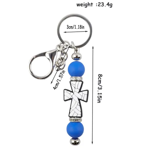 Llavero de Cruz con Cuentas de Silicona Tema de Balón Deportivo Béisbol Baloncesto Fútbol Strass Aleación Colgante de Bolso Regalo Accesorio