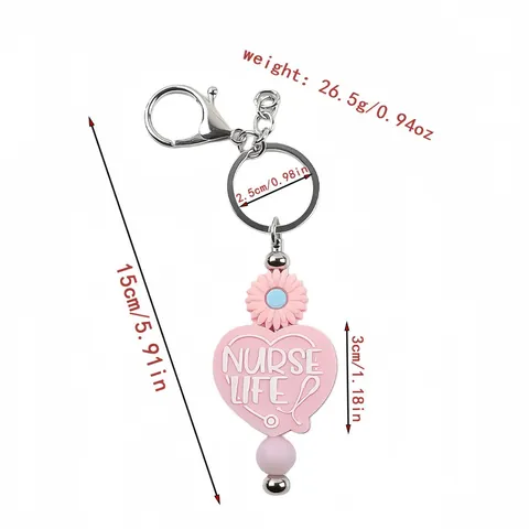 Nurse Life Heart Daisy Silicone Beaded Keychain Cute Medical Staff Appreciation Gift Bag Car Charm Key Ring For Women Nurse Gift