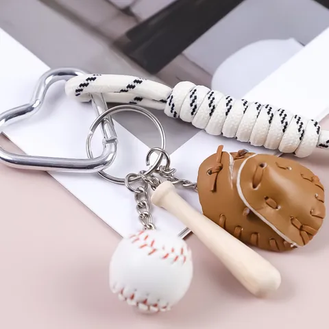Retro Sports Style Baseball Bag Charm Keychain Handmade Braided Rope Climbing Rope Pendant Miniature Baseball Glove Bat For Sports Fans Decoration