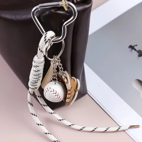 Retro Sports Style Baseball Bag Charm Keychain Handmade Braided Rope Climbing Rope Pendant Miniature Baseball Glove Bat For Sports Fans Decoration