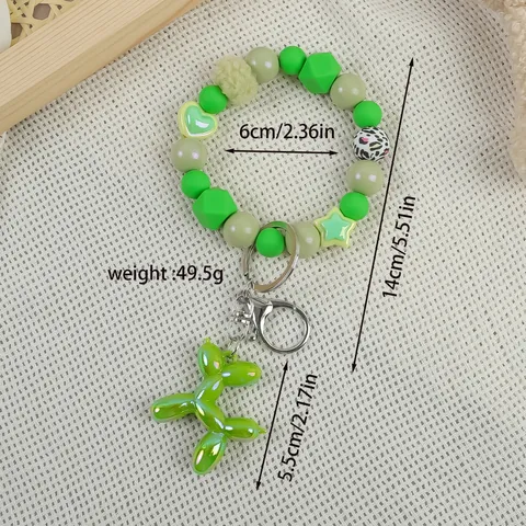 Cute Cartoon Balloon Dog Beaded Keychain Bracelet Bag Pendant Leopard Heart Star Resin Silicone Beads Key Ring Accessories