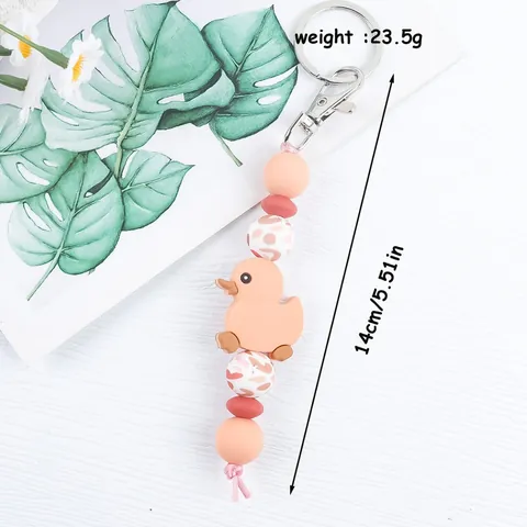 American Style Cute Silicone Yellow Duck Keychain For Kids Christmas Gift Cartoon Animal Bead Bag Pendant Key Ring Jewelry