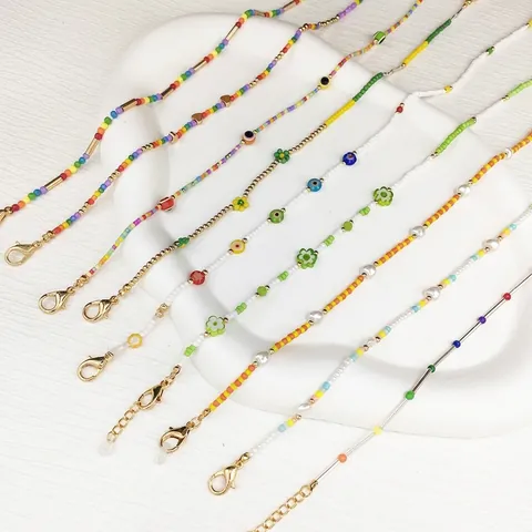 Catena per Occhiali in Perline Colorate Fatta a Mano per Donna Cordino Anti-smarrimento Perla Artificiale Cuore Fiore Malocchio
