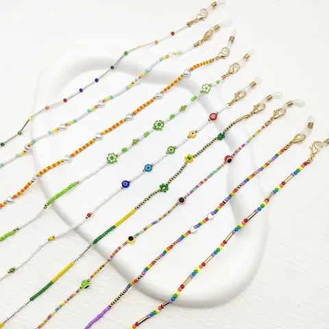 Catena per Occhiali in Perline Colorate Fatta a Mano per Donna Cordino Anti-smarrimento Perla Artificiale Cuore Fiore Malocchio