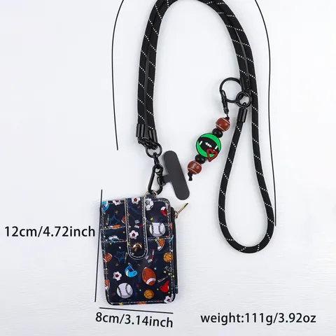 Sports Theme Silicone Card Holder And Lanyard Wallet Set Baseball Football Basketball Print PU Leather Card Bag With Keychain