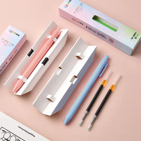 Retractable Gel Pen Set 0.5mm Black Ink Candy Colors Macaron Pens With 12 Refills Smooth Writing Plastic Signature Pens For Office School Student Stationery