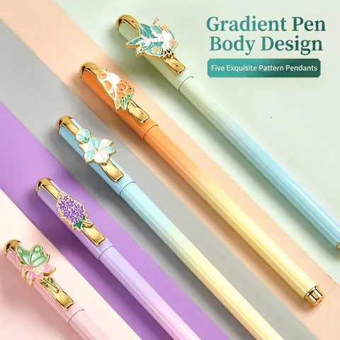 Twelve Flower Goddess Gel Pen Metal Lacquered Shell High Grade Chinese Vintage Writing Pen With Enamel Floral Charm Business Office Stationery Gift Box