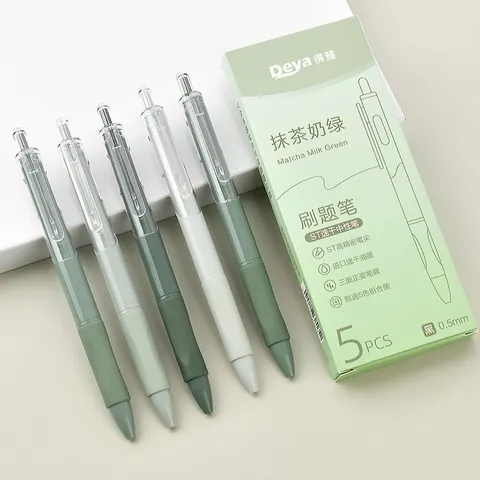 Quick Dry Retractable Gel Pens Black Ink Matcha Green Series ST Nib Fine Point Smooth Writing Pens For Student Office