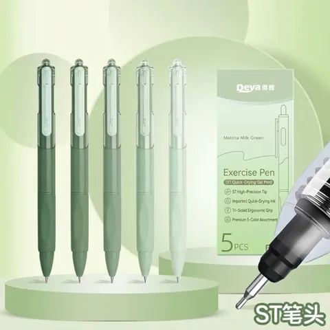 Quick Dry Retractable Gel Pens Black Ink Matcha Green Series ST Nib Fine Point Smooth Writing Pens For Student Office