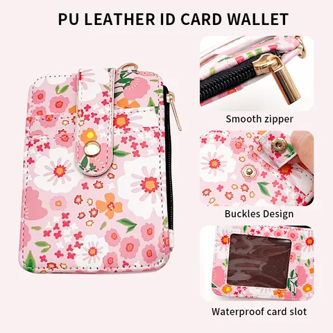 Blumiger PU Leder Ausweishalter Geldbeutel mit Silikonperlen Armband Schlüsselanhänger Quaste Tragbare Tasche für Damen