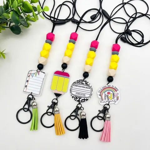 Silicone Beaded Lanyard Keychain Academic Style Pencil Notebook Pendant Neck Strap For School Student Teacher Lanyard