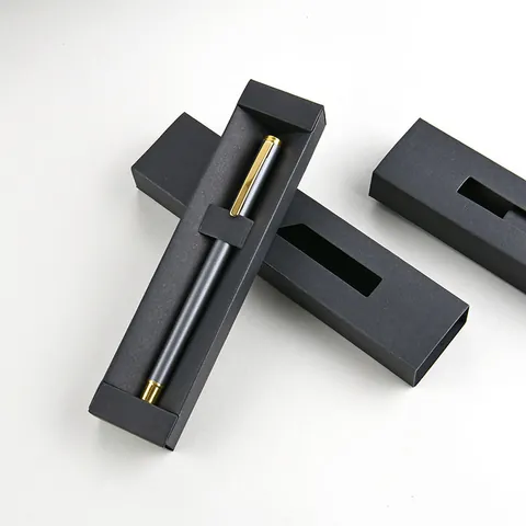 Business Gift Set Black Drawer Box With Window Luxury Pen Packaging For Office Meeting Commemoration High-end Paper Box
