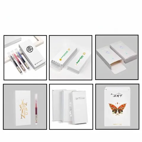 Customizable White Cardstock Pen Packaging Box Universal Flat Paper Case For Multiple Pens Office School Stationery Gift Box