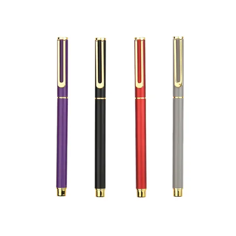 Business Metal Gel Pen Luxury Gold Hollow Clip Black Ink Refillable Neutral Pen For Office Signature Writing School Stationery