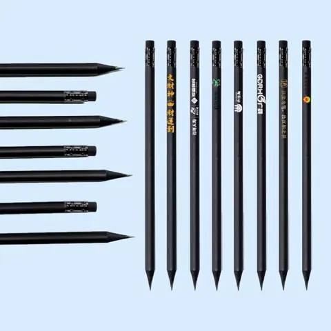 Black Wooden HB Pencil With Eraser Top Round Poplar Wood Graphite Pencil For Writing Sketching Office School Stationery Supplies