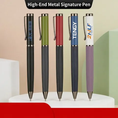 Luxury Metal Ballpoint Pen Business Office Writing Pen With Vertical Stripe Grip Gift Stationery Smooth Rotating Pen