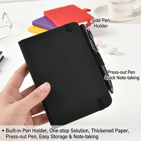 A6 Pocket Notebook Set With 0.5mm Gel Pen PU Leather Hardcover Business Journal With Elastic Band For Office School Writing