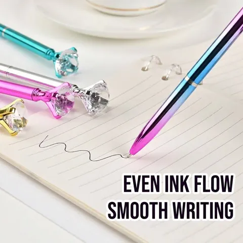 Creative Large Diamond Ballpoint Pen Metallic Texture Plastic Writing Pen Rhinestone Top Office School Student Gift Pen