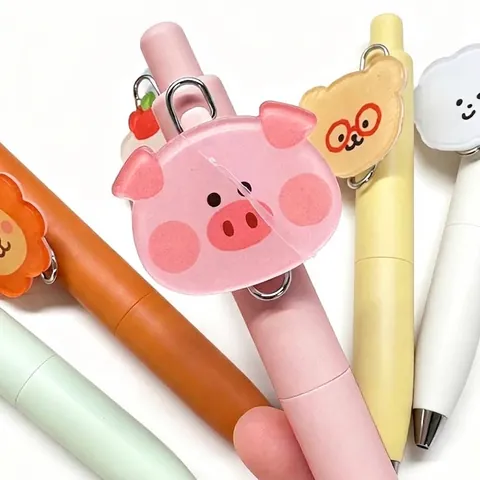 Mini Portable Gel Ink Pen Cartoon Animal Acrylic Patch Fatty Pocket Press Pen For Student Office Writing 0.5mm Black Ink
