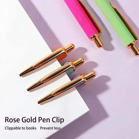 Luxury Glitter Stainless Steel Ballpoint Pen Retractable Metal Writing Pen With Rose Gold Accents For Office Student Stationery Gift