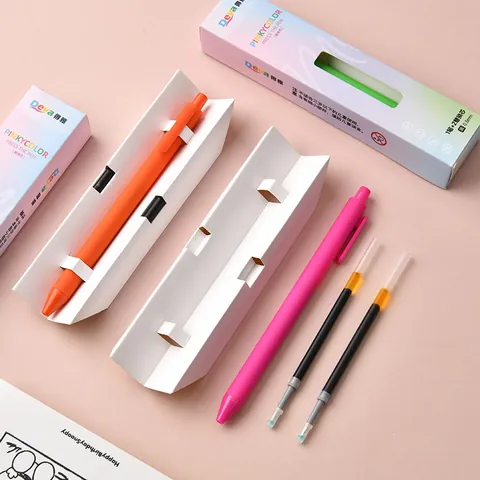 Retractable Gel Pen 0.5mm Black Ink Stationery Set Candy Color Writing Pen for School Office Student Exam Supplies