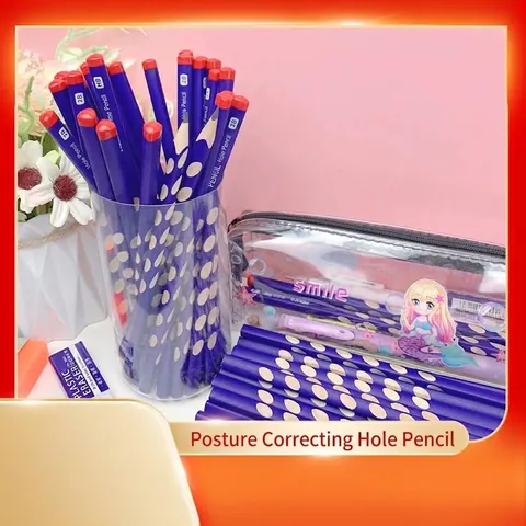 Ergonomic Posture Correction Wood Pencil HB 2B Graphite Drawing Sketching Pencils Blue Hole Design For Student Kids School Stationery