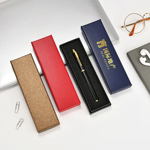Luxury Paper Pen Gift Box Business Stationery Storage Case With Sponge Lining Top And Bottom Lid Packaging Box For Single Pen