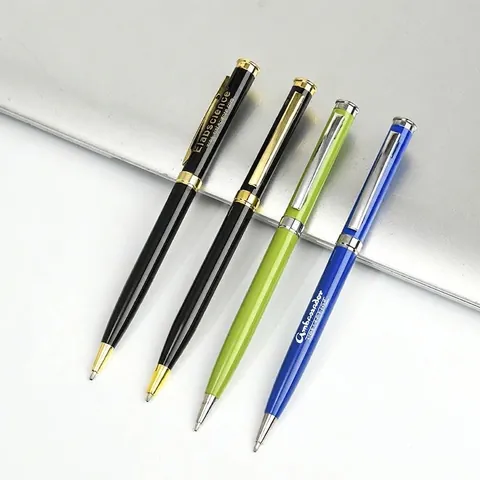 High End Metal Twist Ballpoint Pen For Business Hotel Conference Writing Signature Bullet Tip Black Blue Ink Office Supplies Stationery
