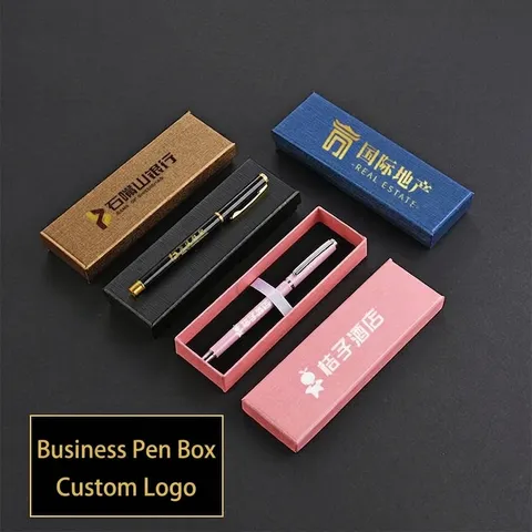 Luxury Business Gift Pen Box Lid And Base Texture Specialty Paper Stationery Case For Single Fountain Pen Packaging Office Supply