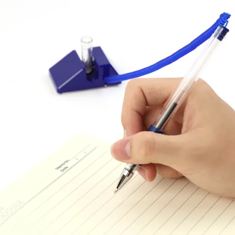 Bureaubaliestift Met Vaste Voet En Elastisch Veerkoord 0,5 mm Gelpen Voor Bank- Hotelbalie Kantoorschrijven Zwart Blauw Rood