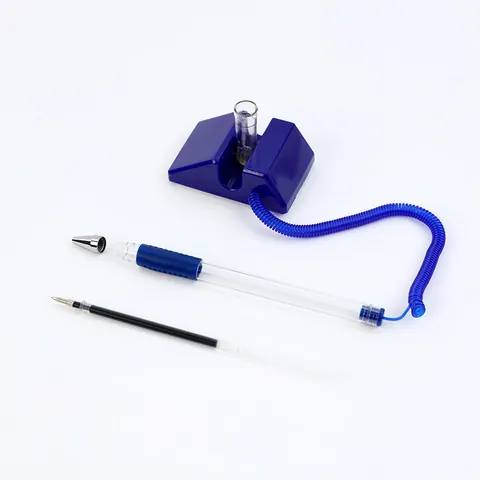 Bureaubaliestift Met Vaste Voet En Elastisch Veerkoord 0,5 mm Gelpen Voor Bank- Hotelbalie Kantoorschrijven Zwart Blauw Rood