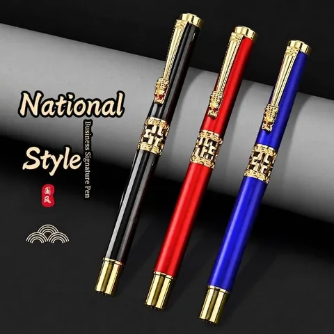 Luxury Metal Dragon Head Rollerball Pen New Chinese Style Business Signing Pen Fine Point Gold Relief Carving High-end Gift Pen For Office Writing